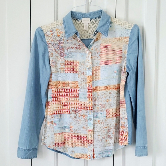 Chico's pattern and denim blouse-soft!! Size 0 - Picture 3 of 7